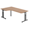 L-förmiger Schreibtisch MEGA 82 G in Nussbaum-Optik mit graphitfarbenem Gestell von hjh OFFICE PRO