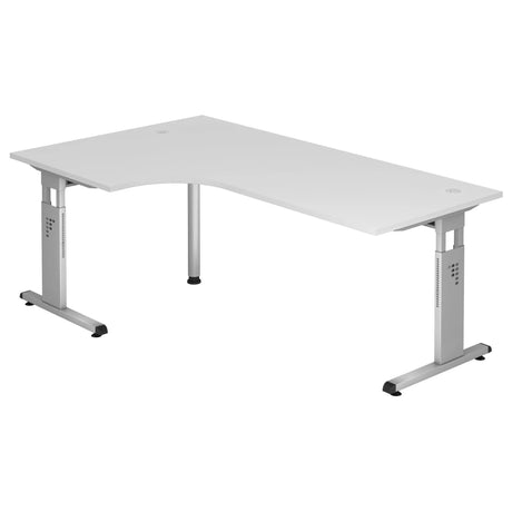 L-förmiger Schreibtisch MEGA 82 S in Weiß und Silber mit höhenverstellbarem Gestell von hjh OFFICE PRO