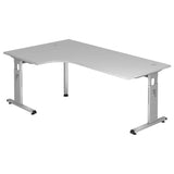 L-förmiger Schreibtisch MEGA 82 S in Grau und Silber mit höhenverstellbaren Beinen von hjh OFFICE PRO