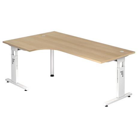 L-förmiger Schreibtisch MEGA 82 W mit eichenfarbener Platte und weißem Gestell von hjh OFFICE PRO
