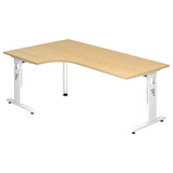 L-förmiger Schreibtisch MEGA 82 W in Ahorn und Weiß mit höhenverstellbarem Gestell von hjh OFFICE PRO