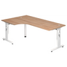 L-förmiger Schreibtisch MEGA 82 W in Nussbaum-Optik mit weißem Untergestell von hjh OFFICE PRO