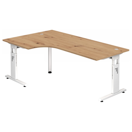 L-förmiger Schreibtisch MEGA 82 W in Asteiche mit weißem Gestell von hjh OFFICE PRO