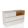 Weißes Sideboard MELMO S mit eichenfarbenem offenem Regalfach und Schubladen von hjh LIVING