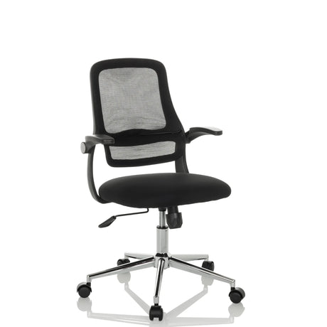Schwarzer Homeoffice-Bürostuhl MIKO B ECO mit Netzrückenlehne und glänzendem Fußkreuz von hjh OFFICE