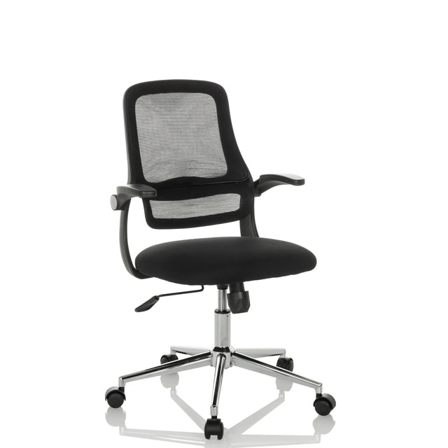 Schwarzer Homeoffice-Bürostuhl MIKO B ECO mit Netzrückenlehne und glänzendem Fußkreuz von hjh OFFICE