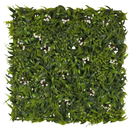 Grüne Pflanzenmatte MORE GREEN I mit dichten Farnblättern und kleinen weißen Blüten von hjh OFFICE