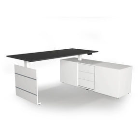 Elektrisch höhenverstellbarer Winkelschreibtisch MOVE 3 in Weiß und Anthrazit mit Sideboard von Kerkmann