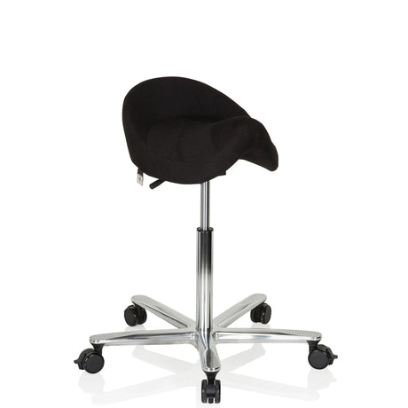 Schwarzer Sattelhocker MOVE-TEC 3D PRO I mit verchromtem Sternfuß und Rollen von hjh OFFICE