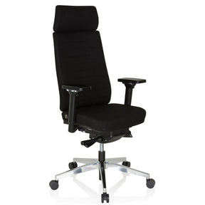 Profi-Bürostuhl MOVE-TEC PRO 3D mit schwarzem Stoffbezug, Kopfstütze und silbernem Fußkreuz von hjh OFFICE