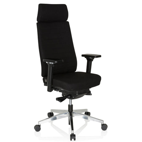 Profi-Bürostuhl MOVE-TEC PRO 3D mit schwarzem Stoffbezug, Kopfstütze und silbernem Fußkreuz von hjh OFFICE