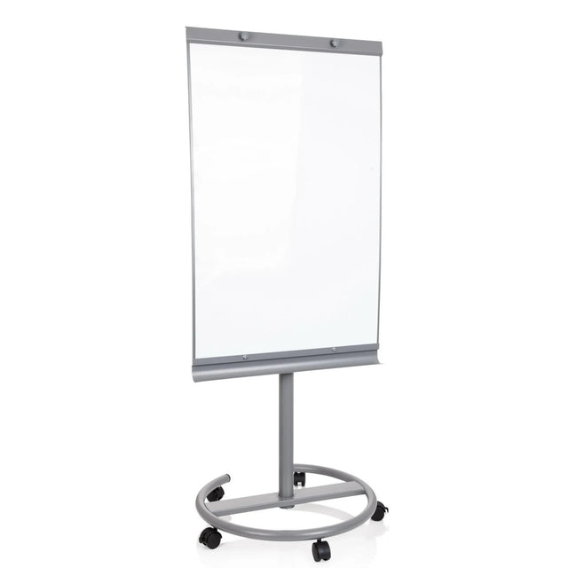 Whiteboard MULTIBOARD in Silber mit weißer Schreibfläche auf einem rollbaren Standfuß von hjh OFFICE