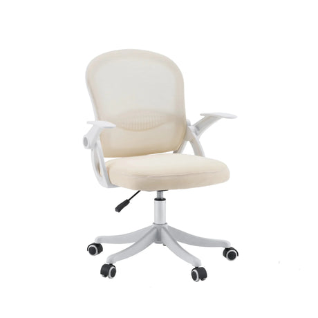 Homeoffice-Bürostuhl Naluro in Beige mit hellem Netzbezug und weißen Armlehnen von hjh OFFICE