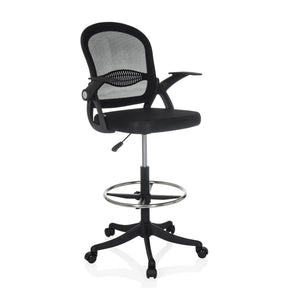 Schwarzer Counterstuhl Naluro Work mit Netzrückenlehne, Fußring und Rollen von hjh OFFICE