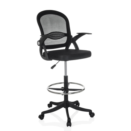 Schwarzer Counterstuhl Naluro Work mit Netzrückenlehne, Fußring und Rollen von hjh OFFICE