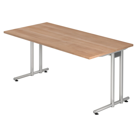 Schreibtisch NANO 16 S in Nussbaum-Optik mit silbernen Metallbeinen von hjh OFFICE PRO