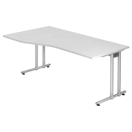 Weißer Schreibtisch NANO 18 S mit silbernem Untergestell und geschwungener Tischplatte von hjh OFFICE PRO