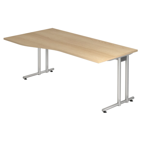 Schreibtisch NANO 18 S in Eiche-Optik mit silbernen Tischbeinen und geschwungener Tischplatte von hjh OFFICE PRO