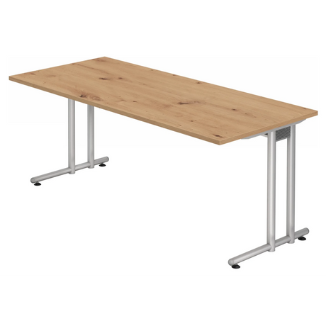 Schreibtisch NANO 19 S mit einer Tischplatte in Asteiche und silberfarbenen Beinen von hjh OFFICE PRO