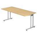 Schreibtisch NANO 19 S in Ahornoptik mit silbernen Metallbeinen von hjh OFFICE PRO