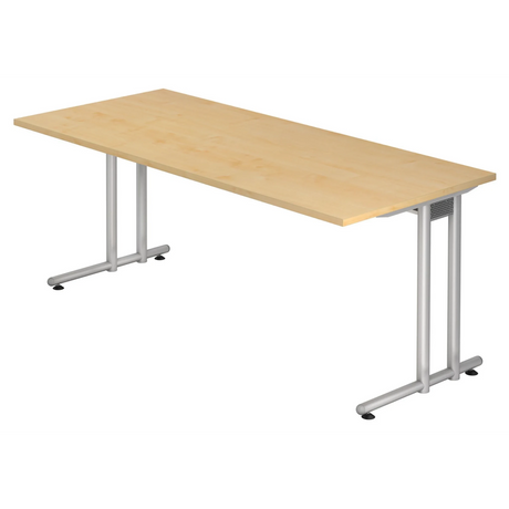Schreibtisch NANO 19 S in Ahornoptik mit silbernen Metallbeinen von hjh OFFICE PRO