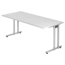 Schreibtisch NANO 19 S mit weißer Tischplatte und silbernen Metallbeinen von hjh OFFICE PRO