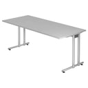 Grauer Schreibtisch NANO 19 S mit silbernem Metallgestell und einer glatten Tischplatte von hjh OFFICE PRO