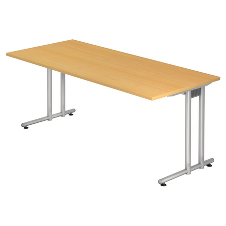 Schreibtisch NANO 19 S in Buche-Optik mit silberfarbenem Gestell von hjh OFFICE PRO