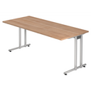Schreibtisch NANO 19 S in Nussbaum-Optik mit silbernen Metallbeinen von hjh OFFICE PRO