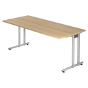 Schreibtisch NANO 19 S mit hellbrauner Eichenholzplatte und silbernen Metallbeinen von hjh OFFICE PRO