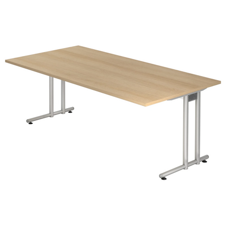 Schreibtisch NANO 2E S mit eichenfarbener Tischplatte und silbernen Metallbeinen von hjh OFFICE PRO