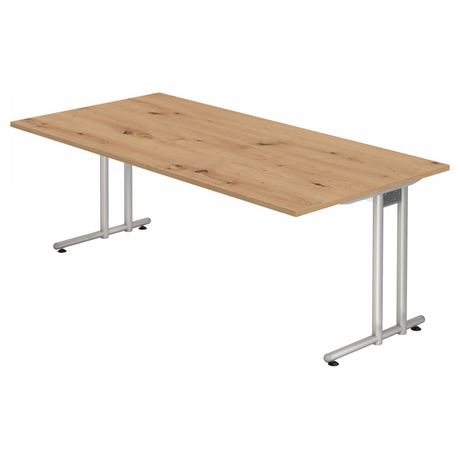 Schreibtisch NANO 2E S mit Tischplatte in Asteiche und silbernen Tischbeinen von hjh OFFICE PRO