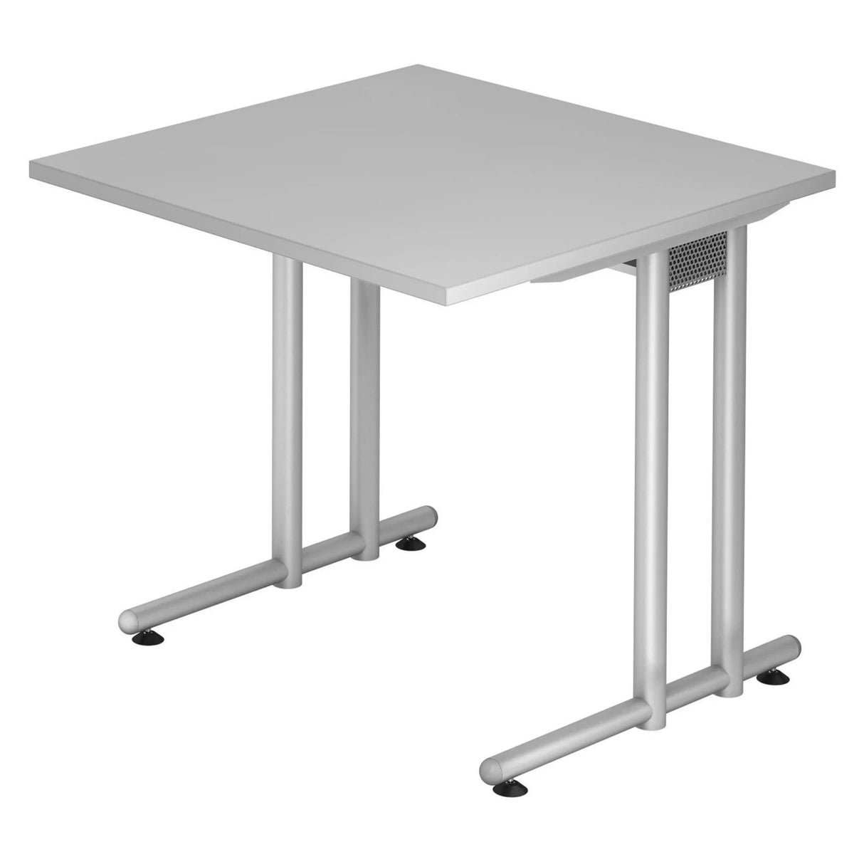 Grauer Schreibtisch NANO 8 S mit silbernem Gestell und quadratischer Tischplatte von hjh OFFICE PRO