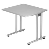 Grauer Schreibtisch NANO 8 S mit silbernem Gestell und quadratischer Tischplatte von hjh OFFICE PRO
