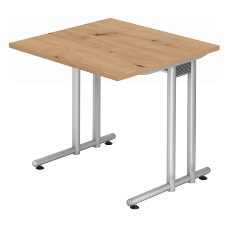 Schreibtisch NANO 8 S mit heller Asteichen-Platte und silberfarbenem Gestell von hjh OFFICE PRO