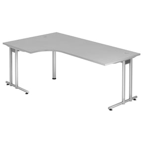 L-förmiger Schreibtisch NANO 82 S in Grau mit silbernem Gestell und Kabeldurchlässen von hjh OFFICE PRO