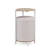 Beistelltisch Nestup 1 in Weiß und Eiche mit integriertem beige stoffbezogenem Hocker von hjh LIVING