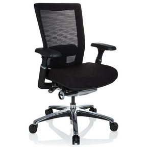 High-End-Bürostuhl NOVA PRO ALU in Schwarz mit Netzrückenlehne und glänzendem Fußkreuz von hjh OFFICE