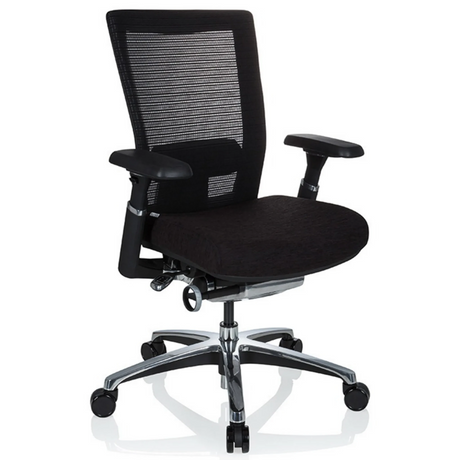 High-End-Bürostuhl NOVA PRO ALU in Schwarz mit Netzrückenlehne und glänzendem Fußkreuz von hjh OFFICE