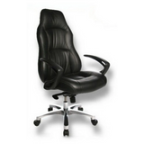Luxus-Chefsessel OFFICE RS1 mit schwarzem Lederbezug und silberfarbenem Sternfuß von Topstar