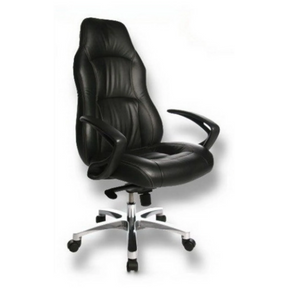 Luxus-Chefsessel OFFICE RS1 mit schwarzem Lederbezug und silberfarbenem Sternfuß von Topstar