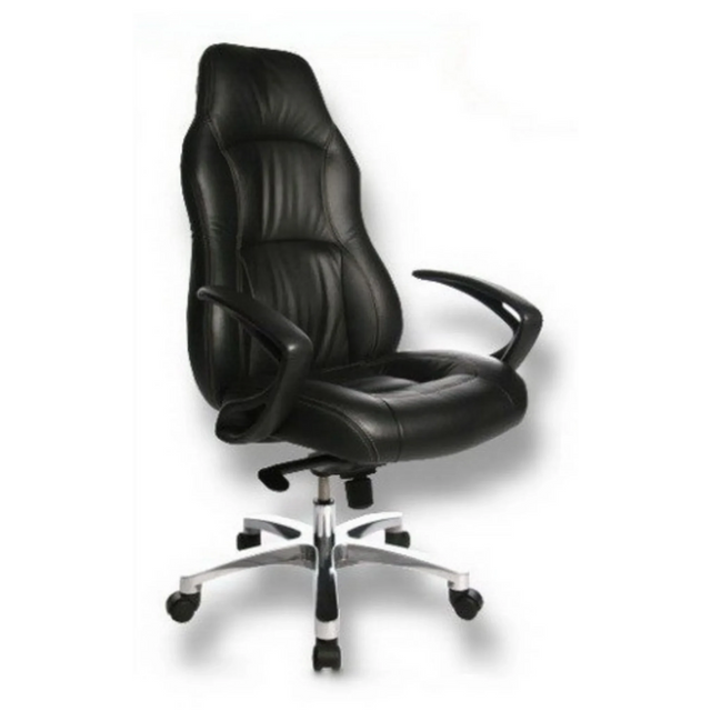 Luxus-Chefsessel OFFICE RS1 mit schwarzem Lederbezug und silberfarbenem Sternfuß von Topstar