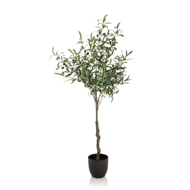 Grüne Kunstpflanze OLIVE in Form eines Olivenbaums mit schwarzem Übertopf von hjh OFFICE