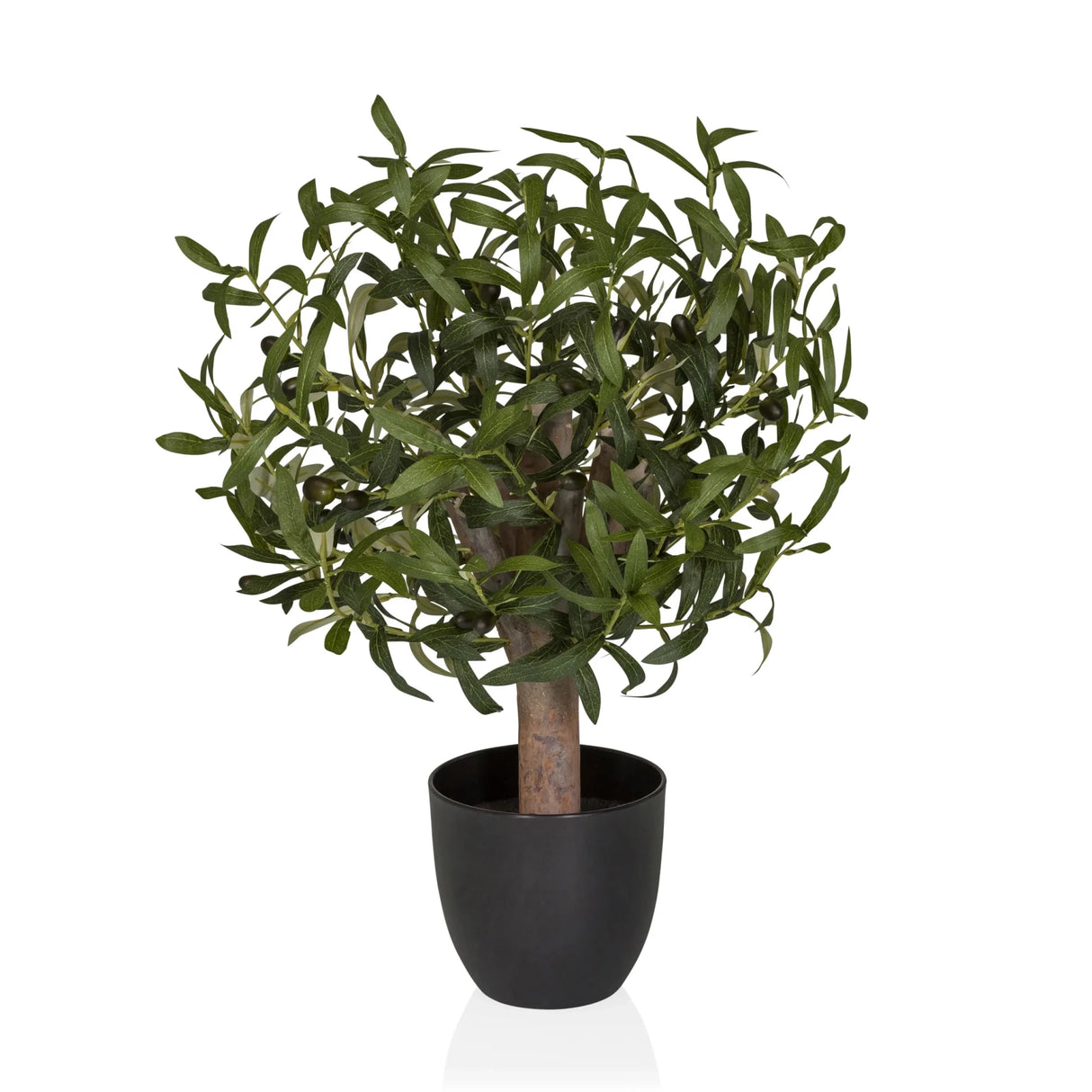 Kunstpflanze Olive S mit grünen Blättern in einem schlichten schwarzen Übertopf von hjh OFFICE