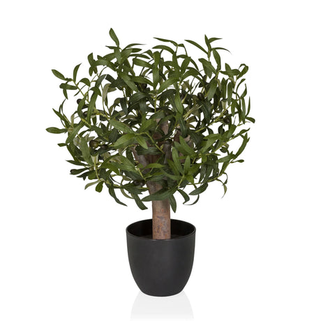 Kunstpflanze Olive S mit grünen Blättern in einem schlichten schwarzen Übertopf von hjh OFFICE