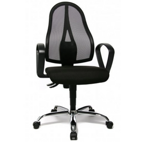 Homeoffice-Bürostuhl OPEN POINT  P SOMO AL.B2(B) in Schwarz mit Netzrückenlehne und glänzendem Fußkreuz von Topstar