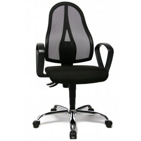 Homeoffice-Bürostuhl OPEN POINT  P SOMO AL.B2(B) in Schwarz mit Netzrückenlehne und glänzendem Fußkreuz von Topstar