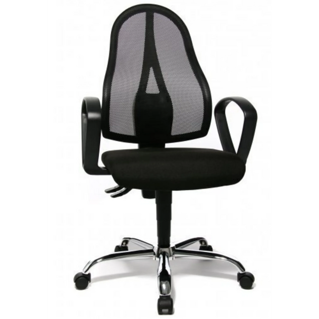 Homeoffice-Bürostuhl OPEN POINT  P SOMO AL.B2(B) in Schwarz mit Netzrückenlehne und glänzendem Fußkreuz von Topstar