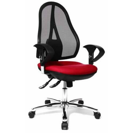 Profi-Bürostuhl Open Point SY U2 mit roter Sitzfläche, schwarzer Netzlehne und Armlehnen von Topstar