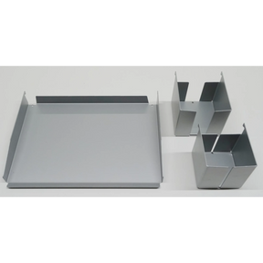 Silbernes Utensilienset ORGSET aus Metall mit einem Tablett und zwei Organizer-Körben von hjh OFFICE PRO